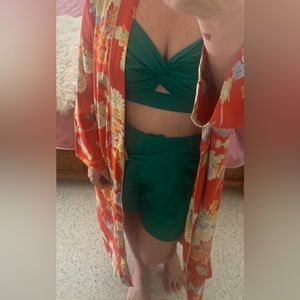 Green halter and shorts only kimono sold separately